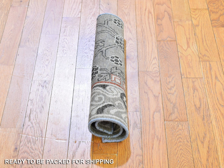 2'1" x 2'2" New Hand Knotted Grey Wool Rectangle Oriental Rug - MOA10266166