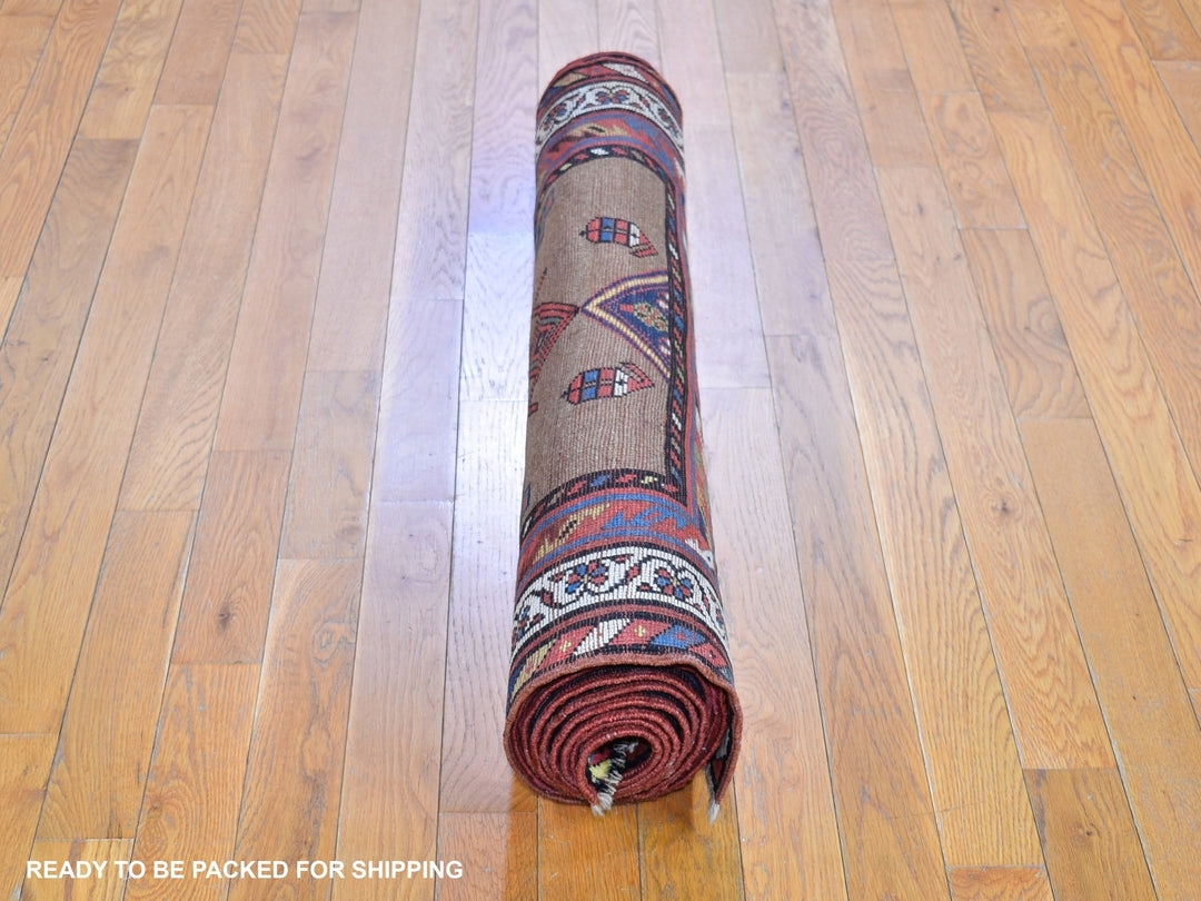 3'9" x 12'2" Vintage Hand Knotted Brown Wool Runner Oriental Rug - MOA10266185