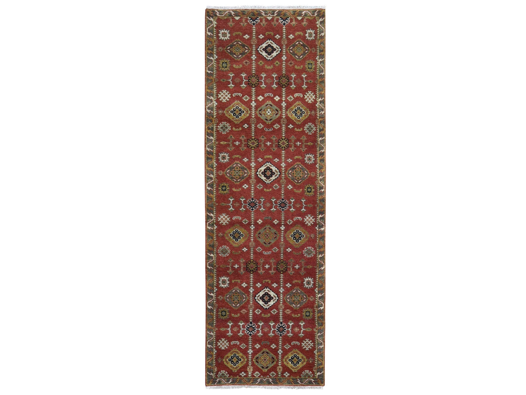 3'2" x 10'0" New Hand Knotted Red Wool Runner Oriental Rug - MOA10266190