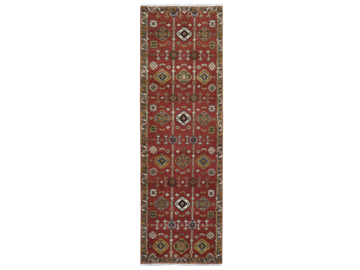 3'2" x 10'0" New Hand Knotted Red Wool Runner Oriental Rug - MOA10266190