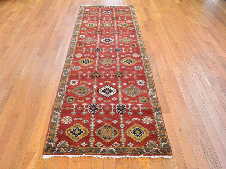 3'2" x 10'0" New Hand Knotted Red Wool Runner Oriental Rug - MOA10266190