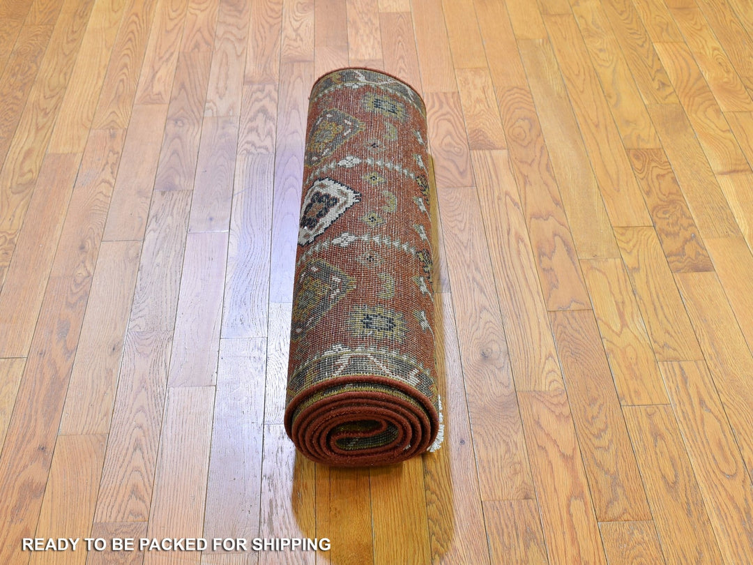 3'2" x 10'0" New Hand Knotted Red Wool Runner Oriental Rug - MOA10266190