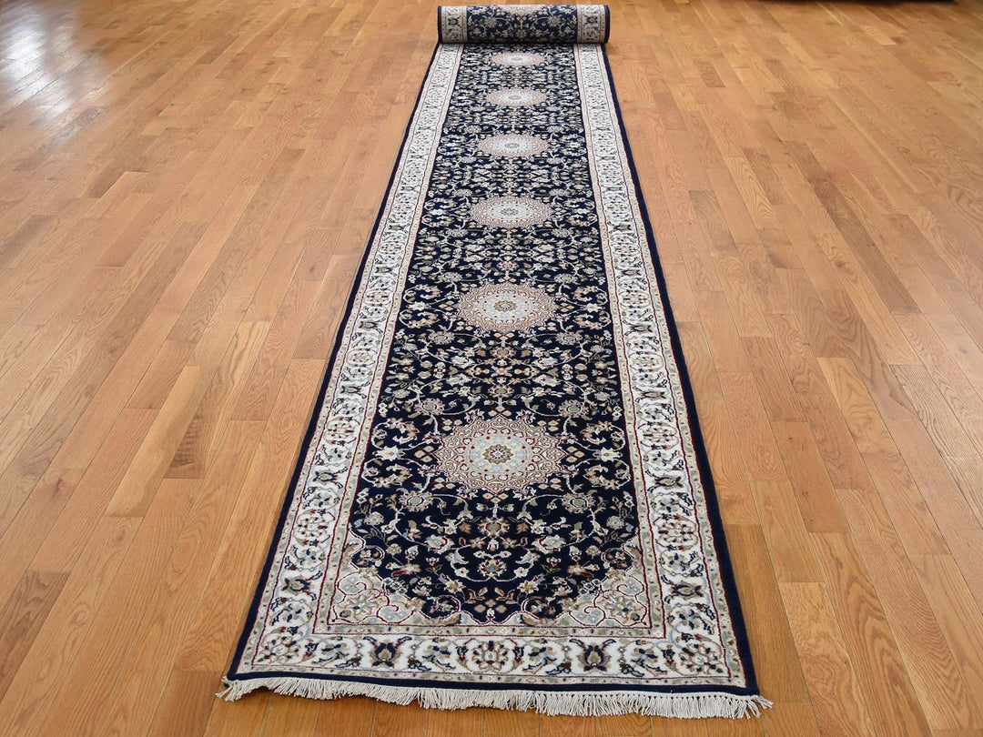 3'0" x 18'0" New Hand Knotted Blue Wool Runner Oriental Rug - MOA10266228