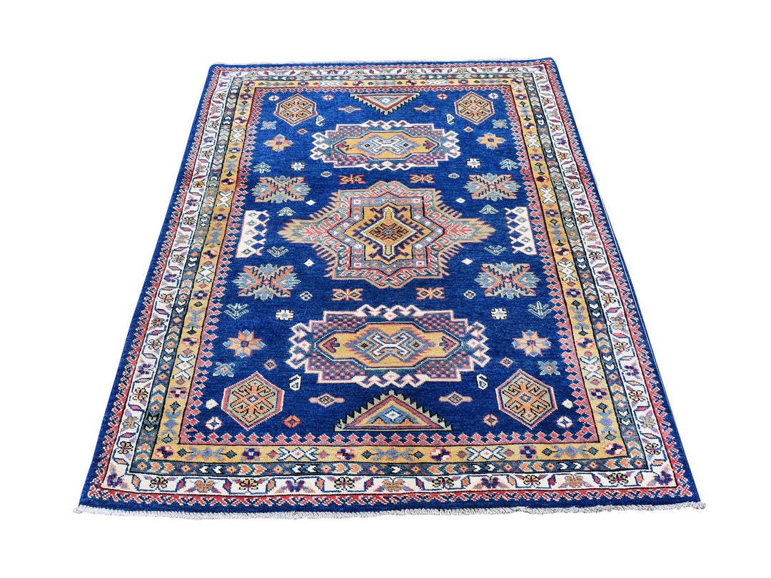 3'9" x 5'9" New Hand Knotted Blue Wool Rectangle Oriental Rug - MOA10266282