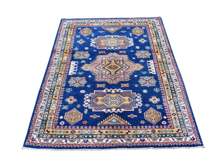 3'9" x 5'9" New Hand Knotted Blue Wool Rectangle Oriental Rug - MOA10266282
