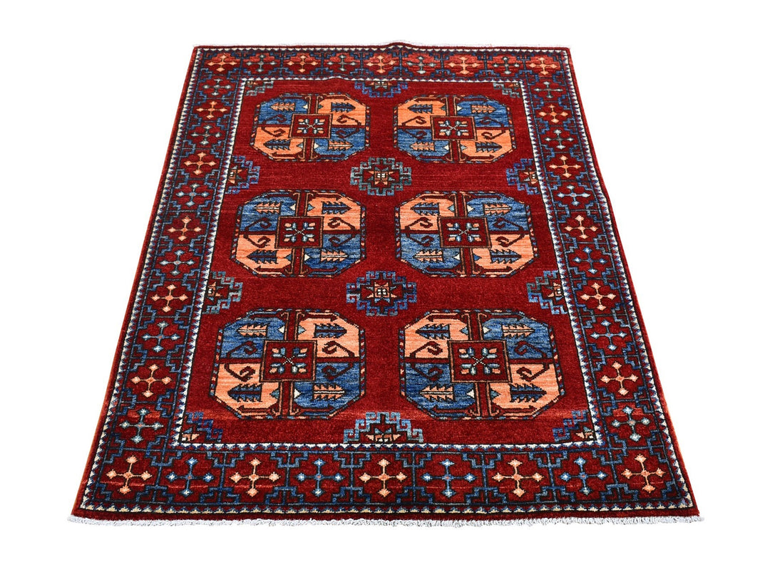 3'4" x 4'8" New Hand Knotted Red Wool Rectangle Oriental Rug - MOA10266286