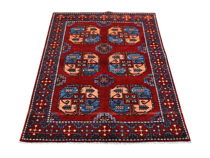 3'4" x 4'8" New Hand Knotted Red Wool Rectangle Oriental Rug - MOA10266286