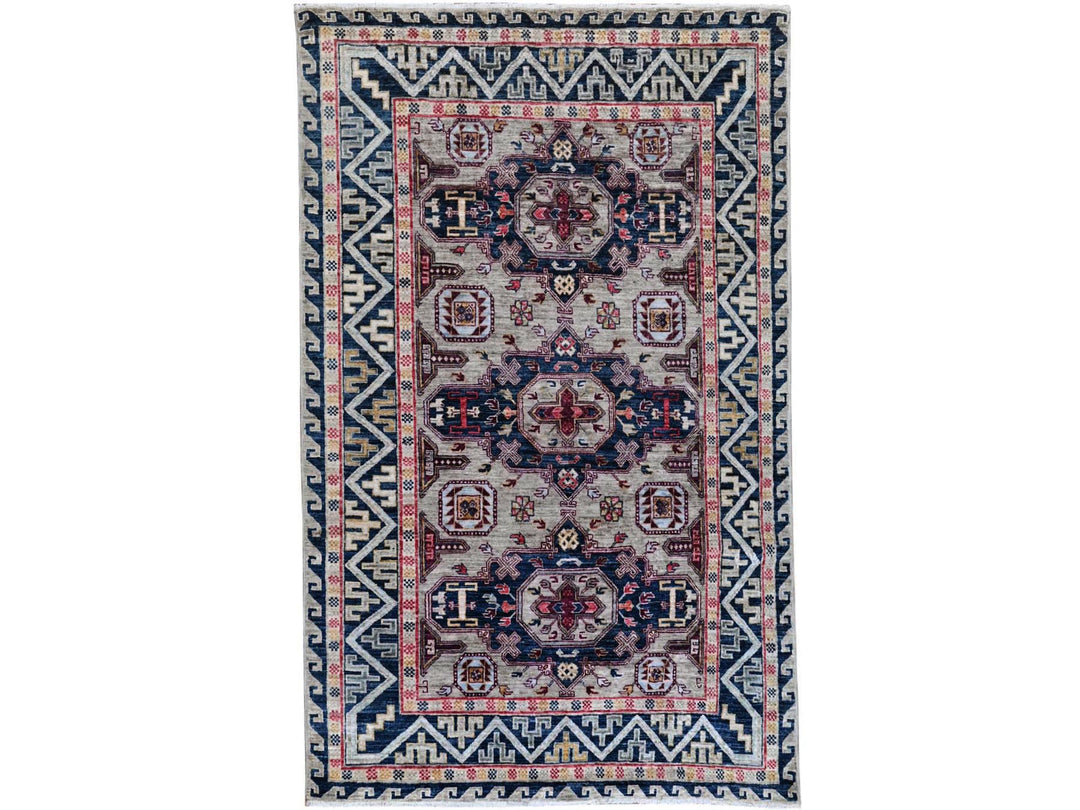4'1" x 5'10" New Hand Knotted Grey Wool Rectangle Oriental Rug - MOA10266306