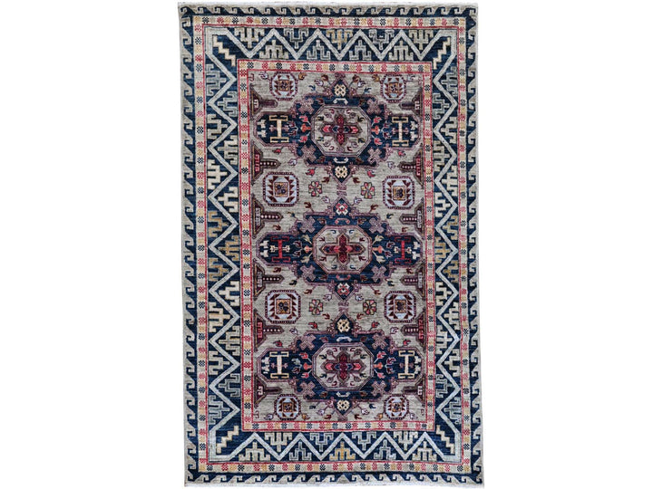 4'1" x 5'10" New Hand Knotted Grey Wool Rectangle Oriental Rug - MOA10266306