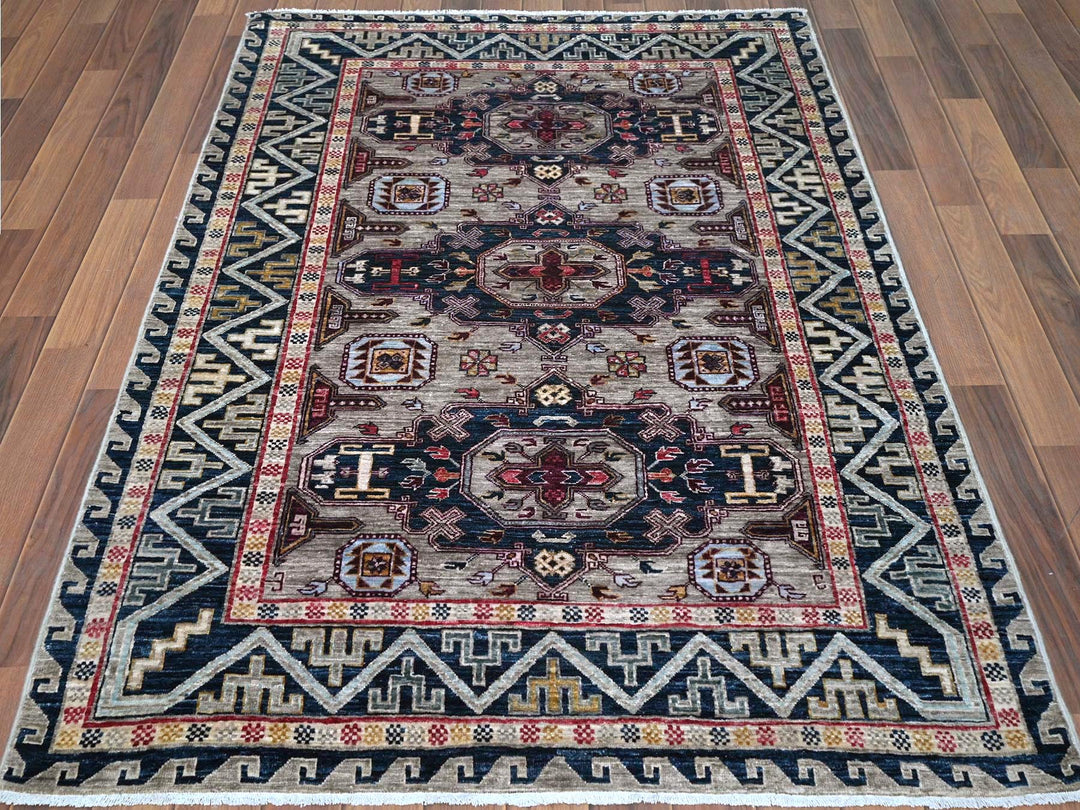 4'1" x 5'10" New Hand Knotted Grey Wool Rectangle Oriental Rug - MOA10266306