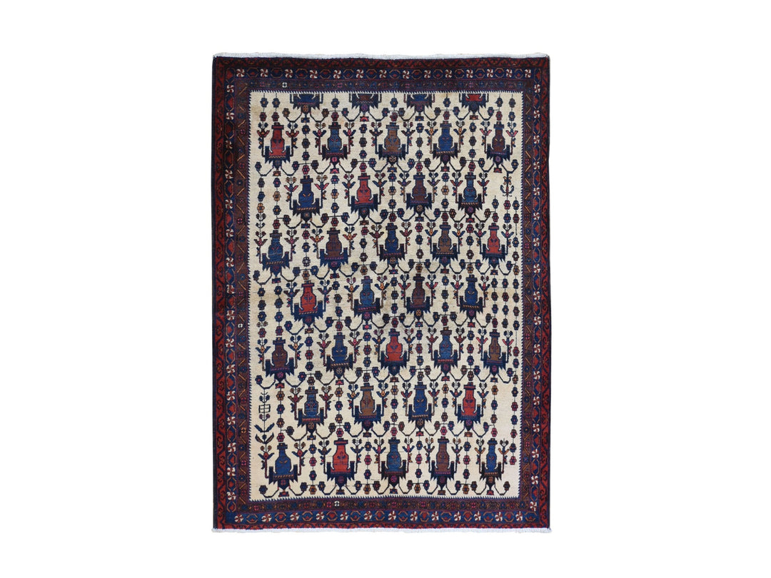4'10" x 7'0" Vintage Hand Knotted Ivory Wool Rectangle Oriental Rug - MOA10266315