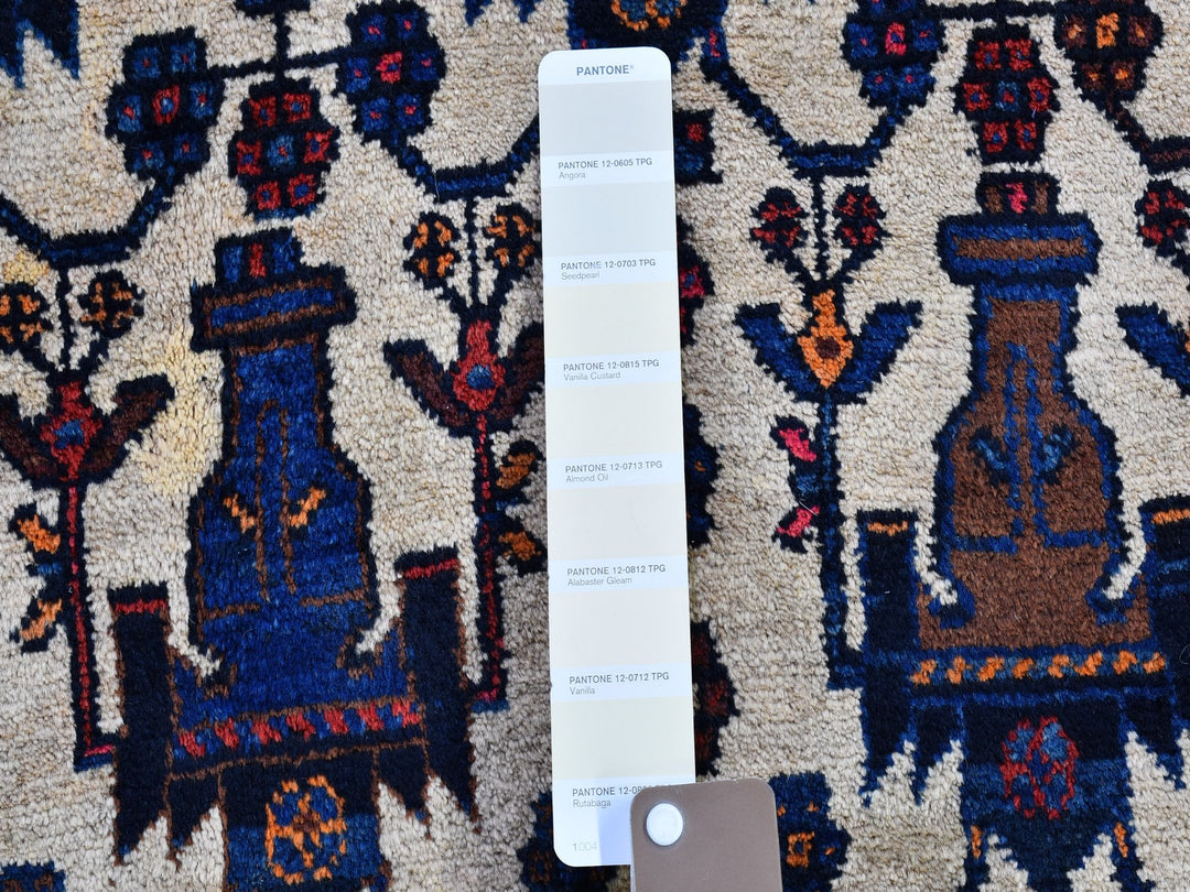 4'10" x 7'0" Vintage Hand Knotted Ivory Wool Rectangle Oriental Rug - MOA10266315