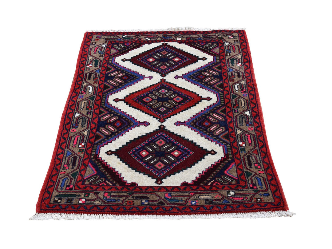 2'8" x 4'1" Vintage Hand Knotted Ivory Wool Rectangle Oriental Rug - MOA10266320