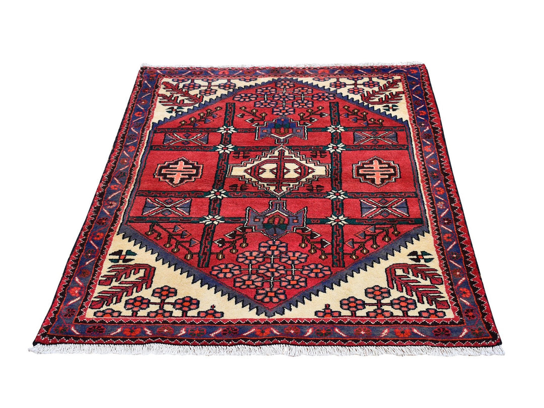 3'5" x 4'10" Vintage Hand Knotted Red Wool Rectangle Oriental Rug - MOA10266326