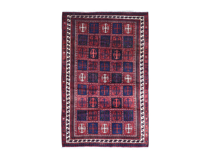 5'8" x 8'6" Vintage Hand Knotted Red Wool Rectangle Oriental Rug - MOA10266341