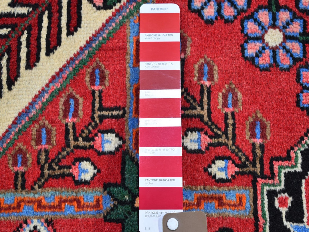 3'8" x 5'3" Vintage Hand Knotted Red Wool Rectangle Oriental Rug - MOA10266345