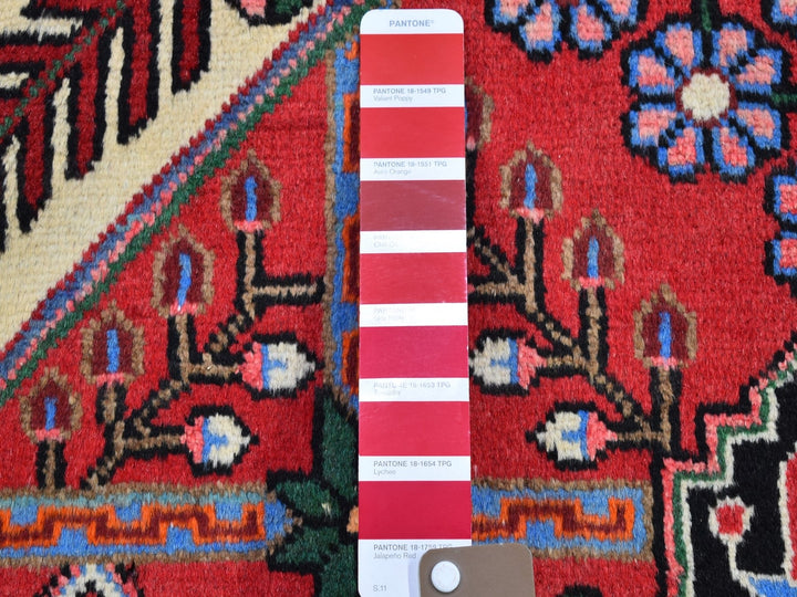 3'8" x 5'3" Vintage Hand Knotted Red Wool Rectangle Oriental Rug - MOA10266345