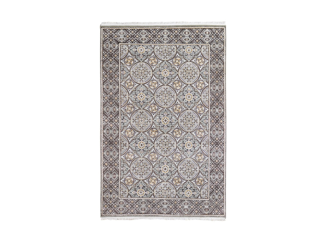 6'2" x 9'3" New Hand Knotted Brown Wool & Silk Rectangle Oriental Rug - MOA10266352