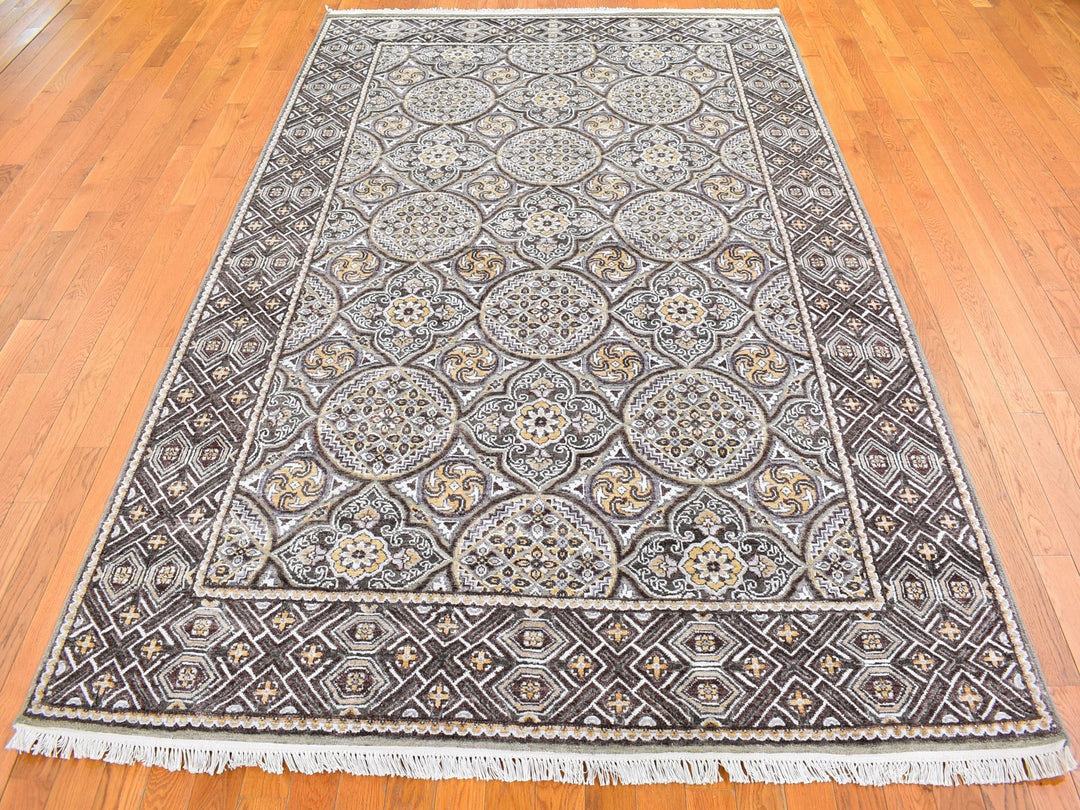 6'2" x 9'3" New Hand Knotted Brown Wool & Silk Rectangle Oriental Rug - MOA10266352