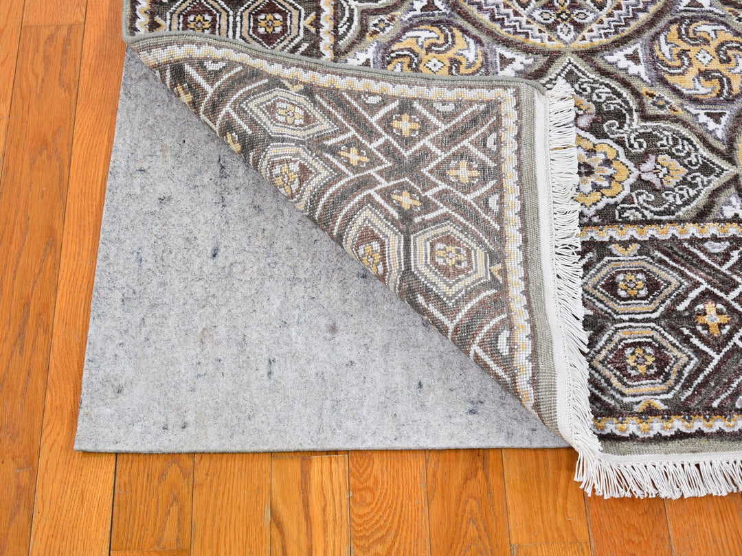 6'2" x 9'3" New Hand Knotted Brown Wool & Silk Rectangle Oriental Rug - MOA10266352