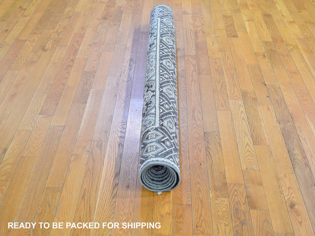 6'2" x 9'3" New Hand Knotted Brown Wool & Silk Rectangle Oriental Rug - MOA10266352