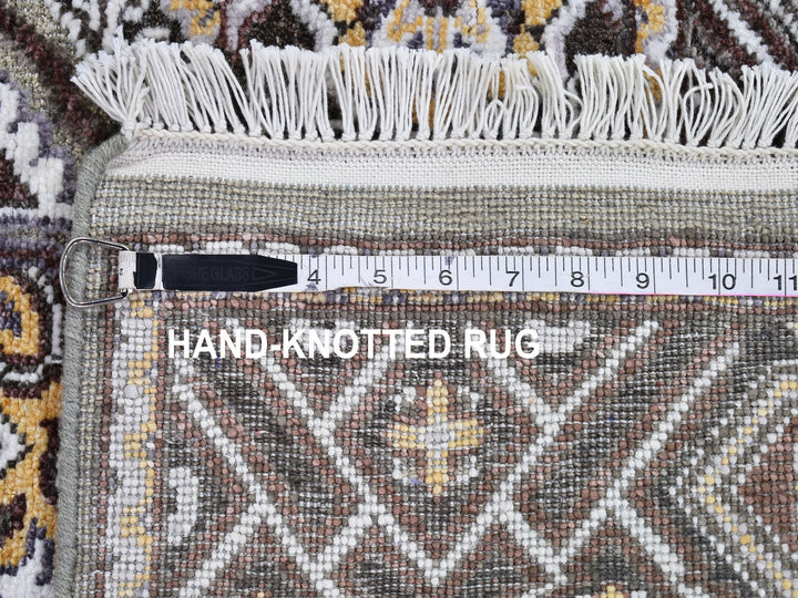 6'2" x 9'3" New Hand Knotted Brown Wool & Silk Rectangle Oriental Rug - MOA10266352