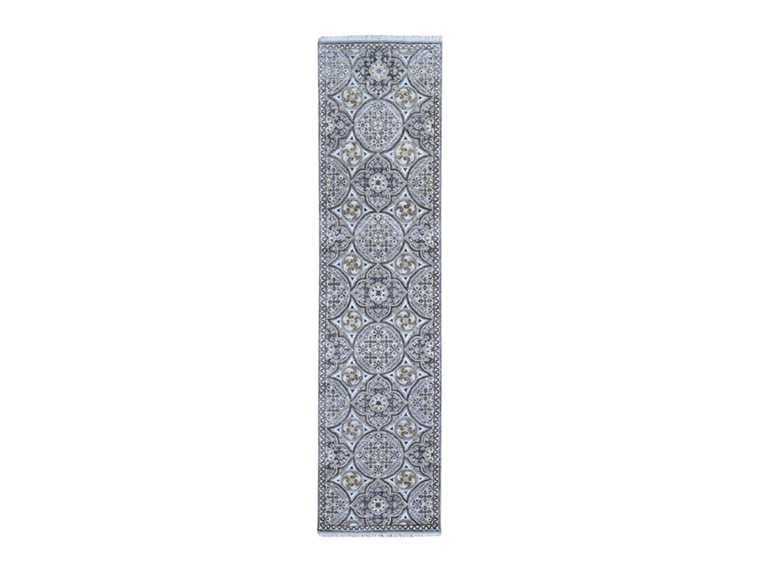 2'6" x 10'1" New Hand Knotted Brown Wool & Silk Runner Oriental Rug - MOA10266356