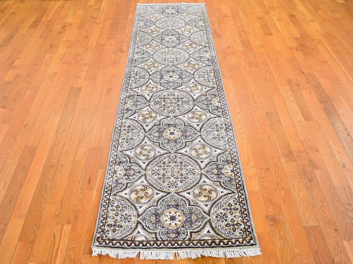 2'6" x 10'1" New Hand Knotted Brown Wool & Silk Runner Oriental Rug - MOA10266356