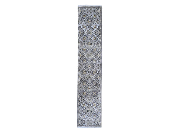 2'6" x 12'3" New Hand Knotted Brown Wool & Silk Runner Oriental Rug - MOA10266357