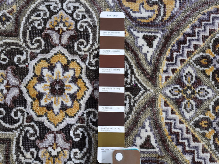 2'6" x 12'3" New Hand Knotted Brown Wool & Silk Runner Oriental Rug - MOA10266357