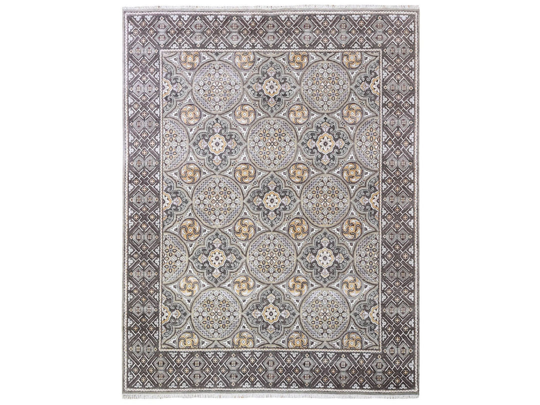 8'1" x 10'0" New Hand Knotted Brown Wool & Silk Rectangle Oriental Rug - MOA10266363