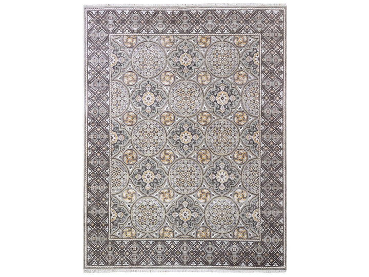 8'1" x 10'0" New Hand Knotted Brown Wool & Silk Rectangle Oriental Rug - MOA10266363