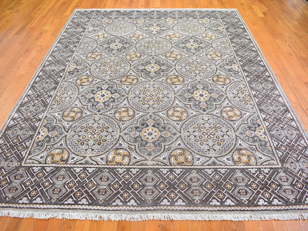 8'1" x 10'0" New Hand Knotted Brown Wool & Silk Rectangle Oriental Rug - MOA10266363