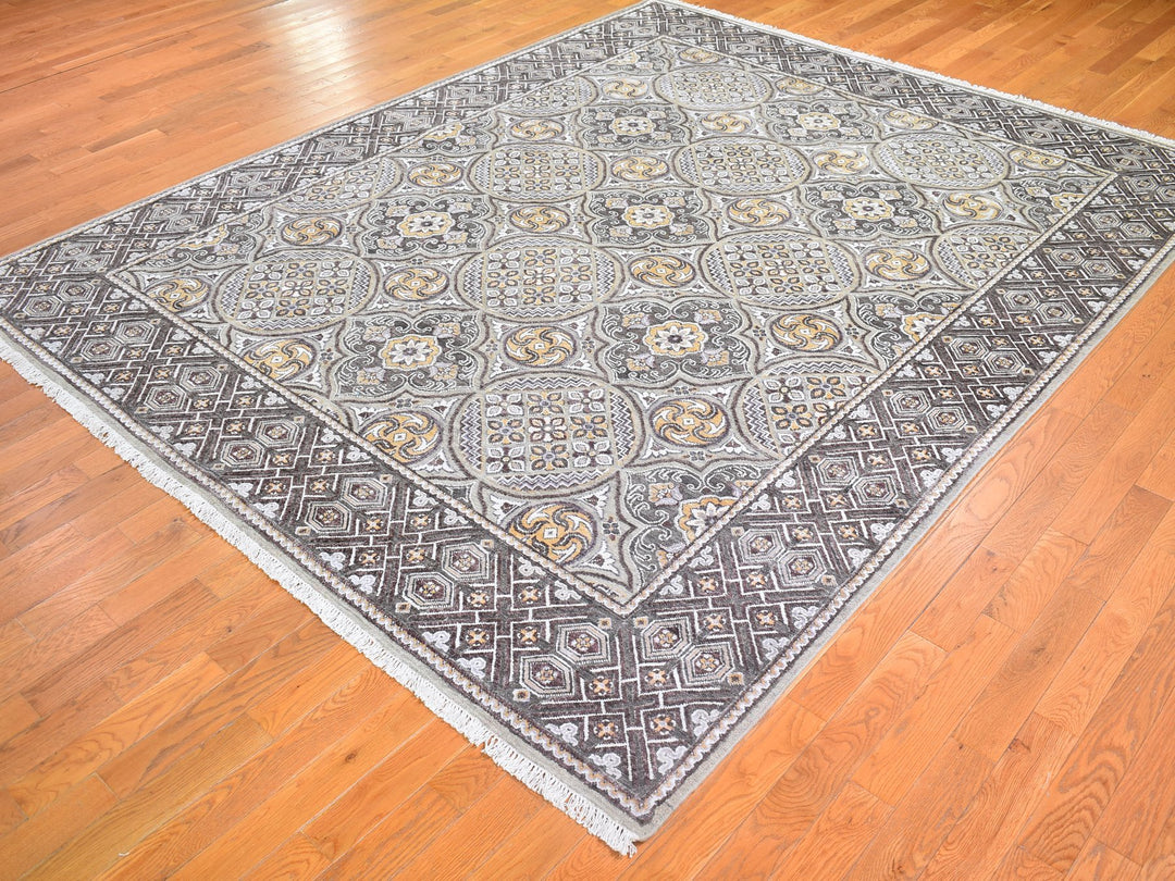 8'1" x 10'0" New Hand Knotted Brown Wool & Silk Rectangle Oriental Rug - MOA10266363