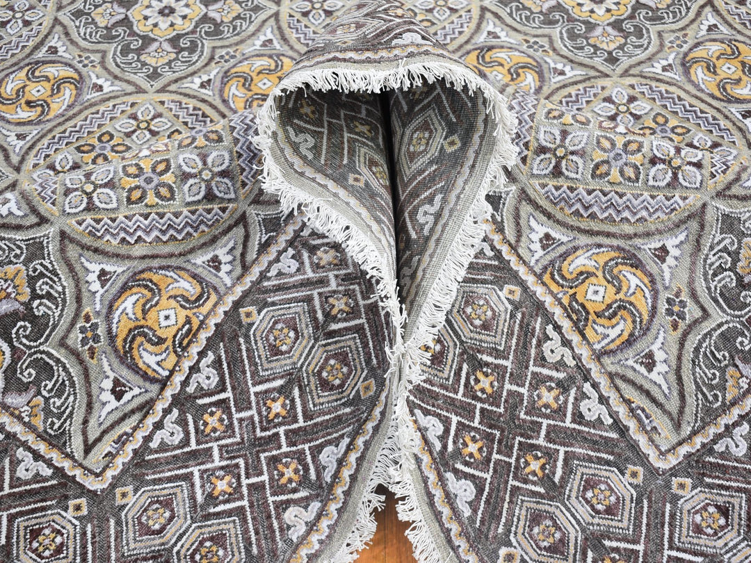 8'1" x 10'0" New Hand Knotted Brown Wool & Silk Rectangle Oriental Rug - MOA10266363