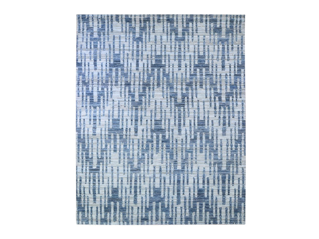 8'0" x 10'0" New Hand Knotted Blue Wool & Silk Rectangle Oriental Rug - MOA10266377