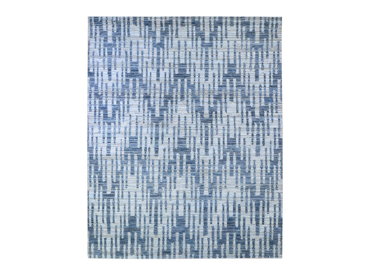 8'0" x 10'0" New Hand Knotted Blue Wool & Silk Rectangle Oriental Rug - MOA10266377