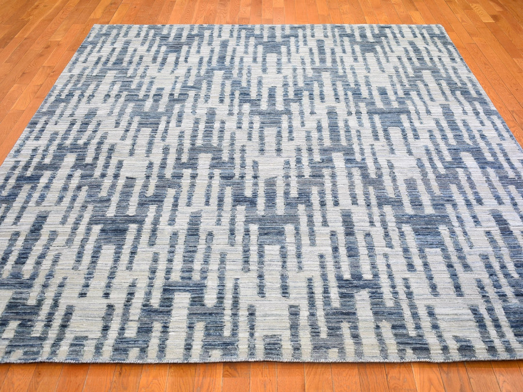 8'0" x 10'0" New Hand Knotted Blue Wool & Silk Rectangle Oriental Rug - MOA10266377