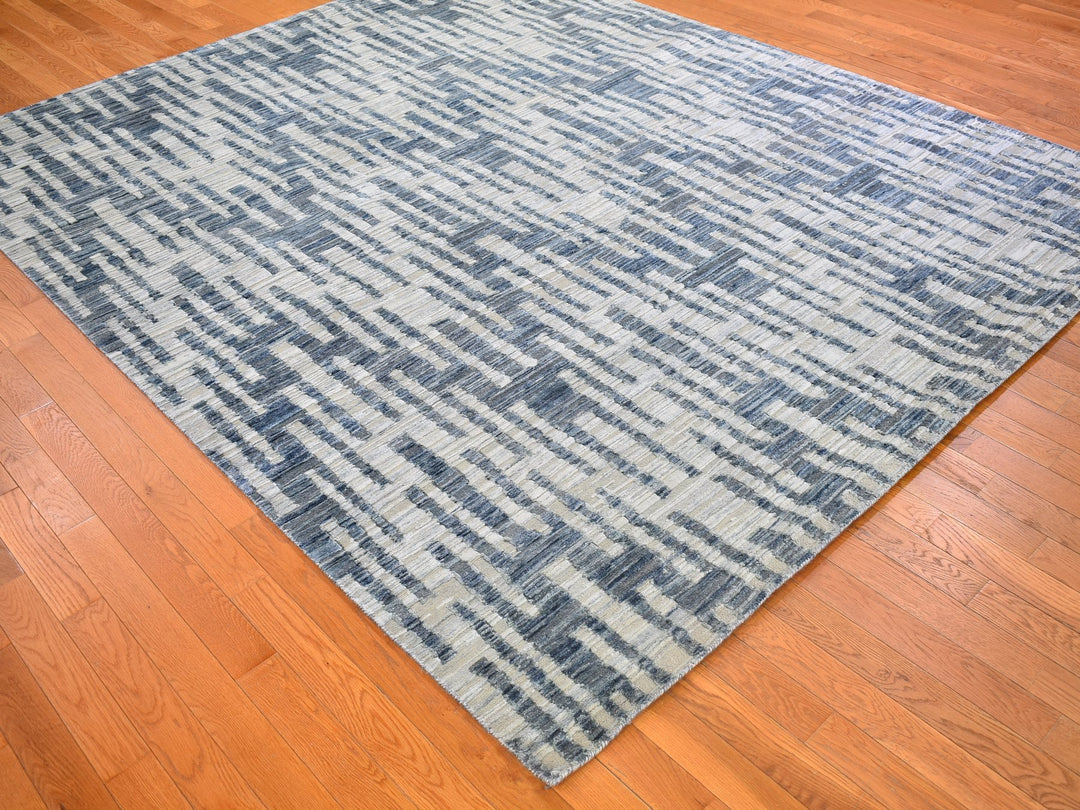 8'0" x 10'0" New Hand Knotted Blue Wool & Silk Rectangle Oriental Rug - MOA10266377