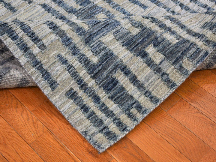 8'0" x 10'0" New Hand Knotted Blue Wool & Silk Rectangle Oriental Rug - MOA10266377