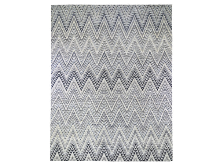 11'10" x 15'0" New Hand Knotted Grey Wool & Silk Rectangle Oriental Rug - MOA10266387