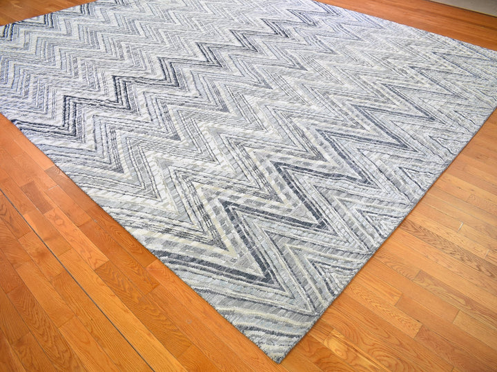 11'10" x 15'0" New Hand Knotted Grey Wool & Silk Rectangle Oriental Rug - MOA10266387