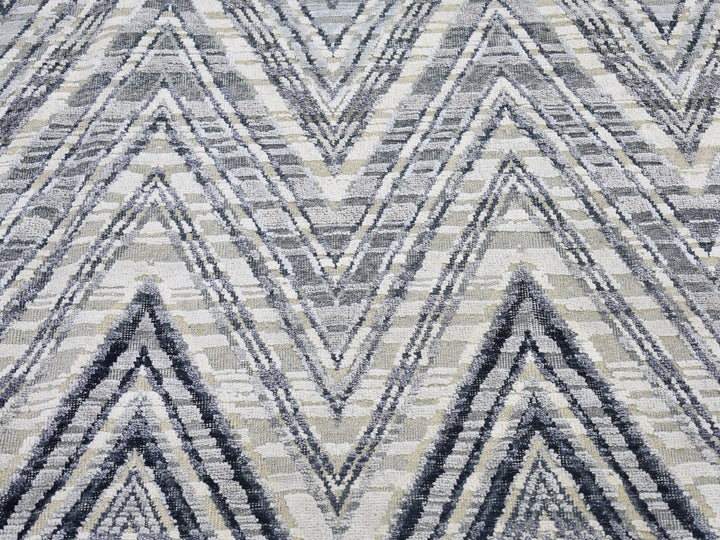 11'10" x 15'0" New Hand Knotted Grey Wool & Silk Rectangle Oriental Rug - MOA10266387