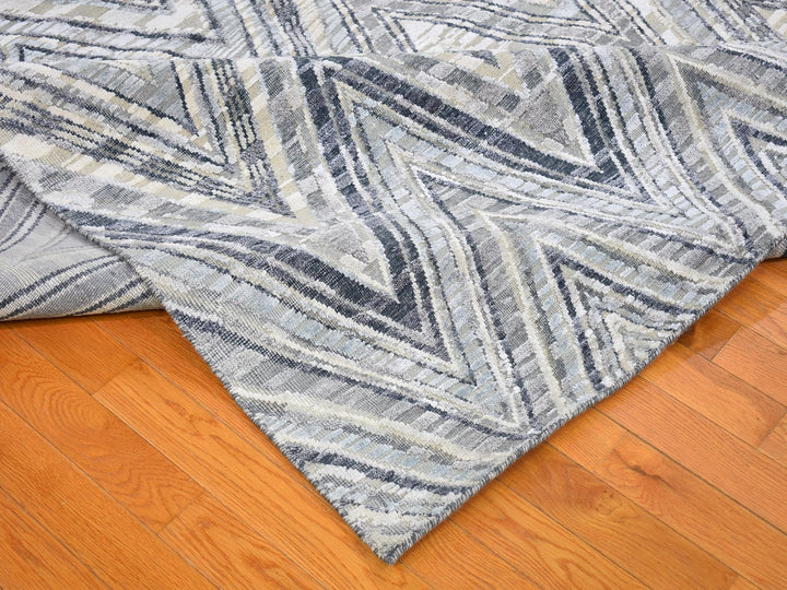 11'10" x 15'0" New Hand Knotted Grey Wool & Silk Rectangle Oriental Rug - MOA10266387