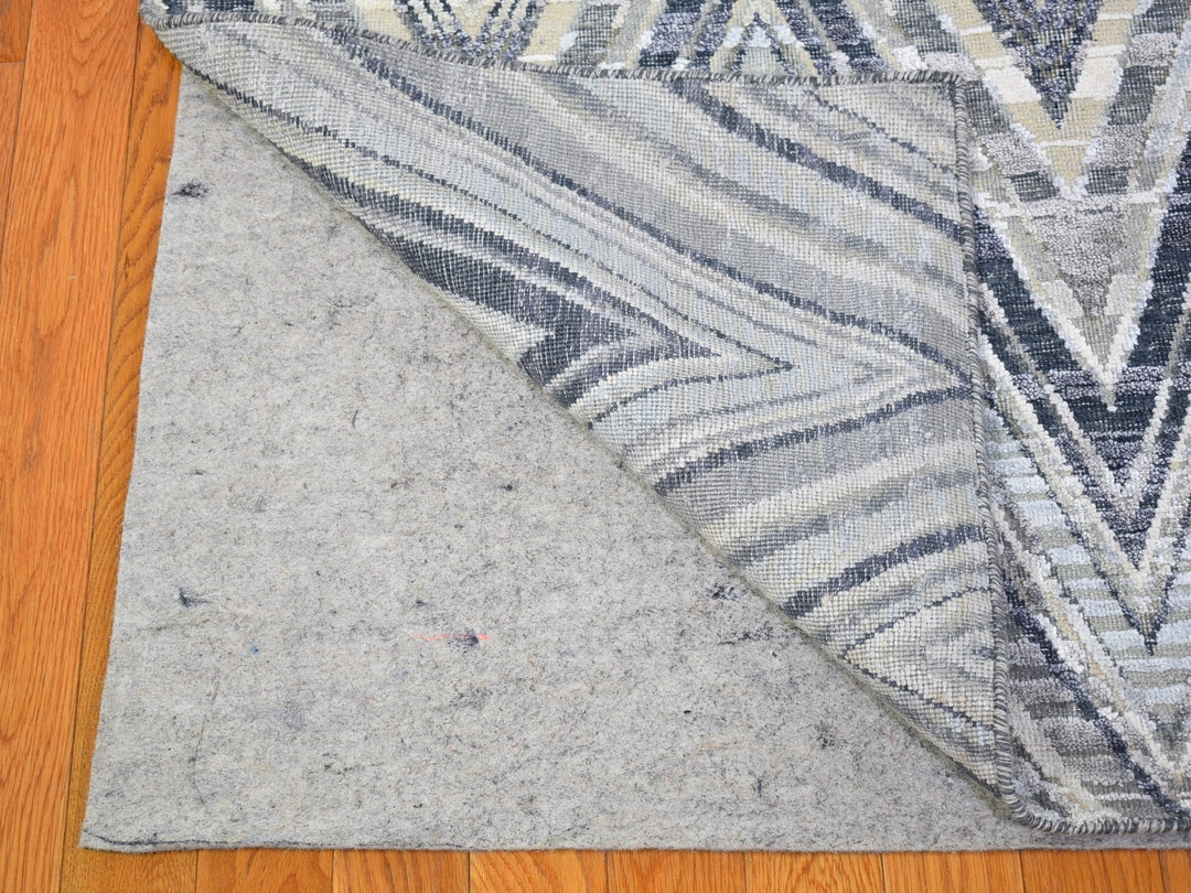 11'10" x 15'0" New Hand Knotted Grey Wool & Silk Rectangle Oriental Rug - MOA10266387