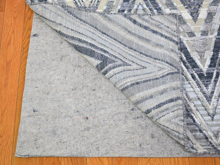 11'10" x 15'0" New Hand Knotted Grey Wool & Silk Rectangle Oriental Rug - MOA10266387