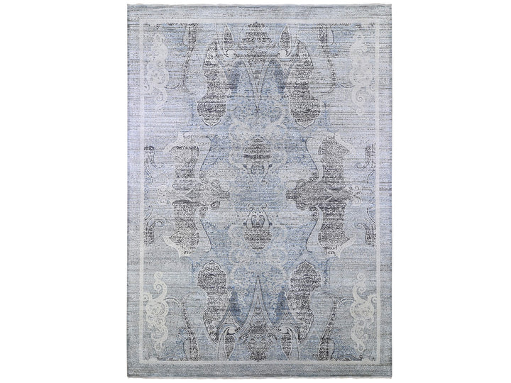10'3" x 14'3" New Hand Knotted Blue Wool & Silk Rectangle Oriental Rug - MOA10266392