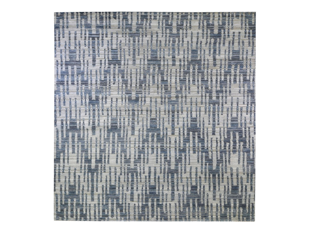10'0" x 10'0" New Hand Knotted Blue Wool & Silk Square Oriental Rug - MOA10266400