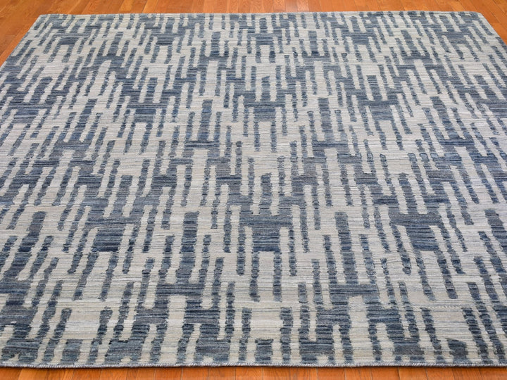 10'0" x 10'0" New Hand Knotted Blue Wool & Silk Square Oriental Rug - MOA10266400
