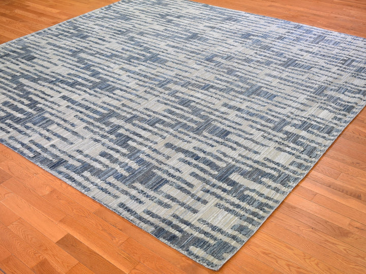 10'0" x 10'0" New Hand Knotted Blue Wool & Silk Square Oriental Rug - MOA10266400